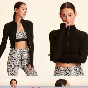 Alala Rise Up - Black Ribbed Crop Long Sleeve Full-Zip Athletic Top  XS
